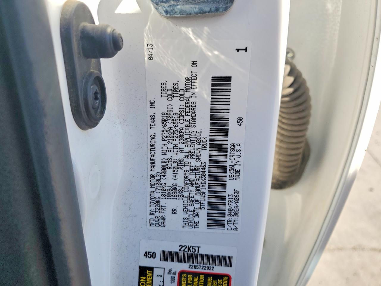 2013 Toyota Tundra Double Cab Sr5 White vin: 5TFUW5F1XDX304463