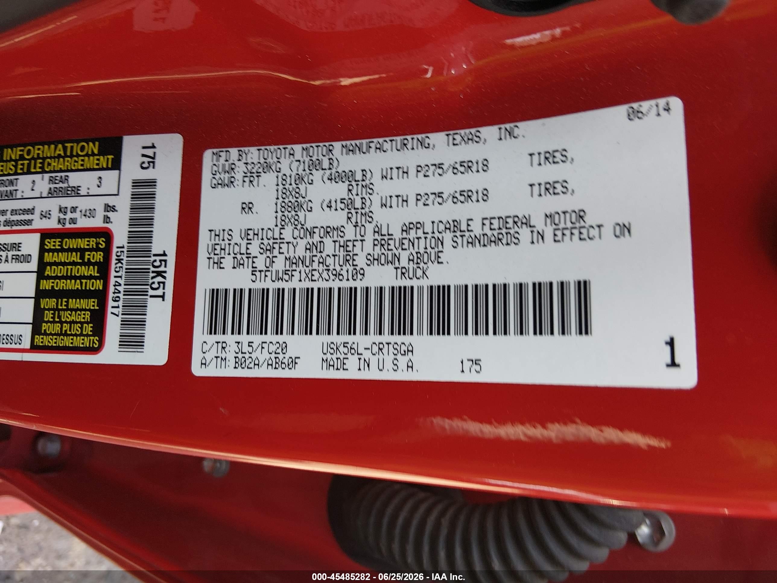 2014 Toyota Tundra Sr5 5.7l V8 Red vin: 5TFUW5F1XEX396109