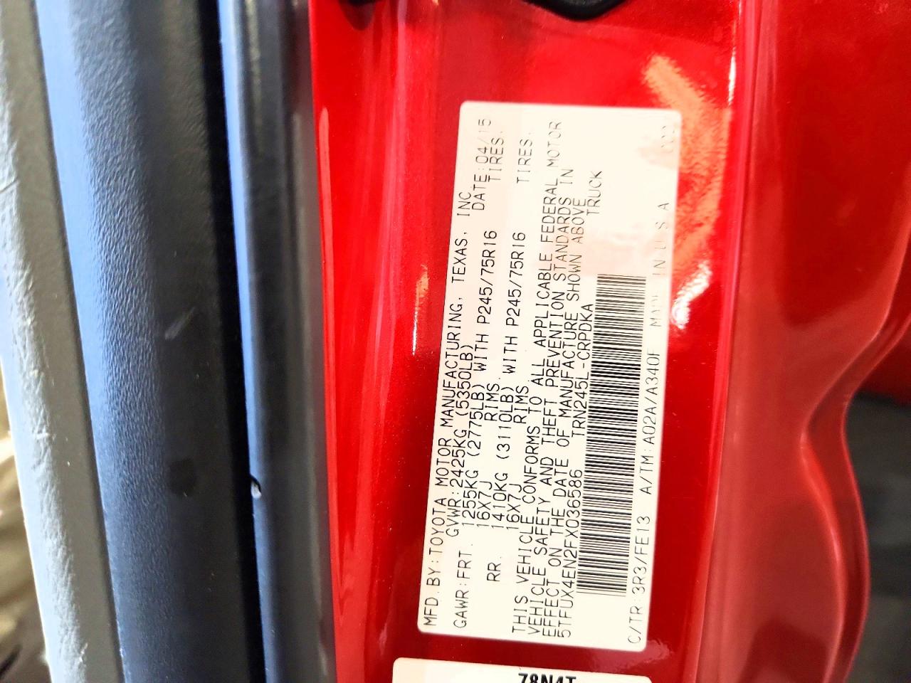 2015 Toyota Tacoma Access Cab Red vin: 5TFUX4EN2FX036586