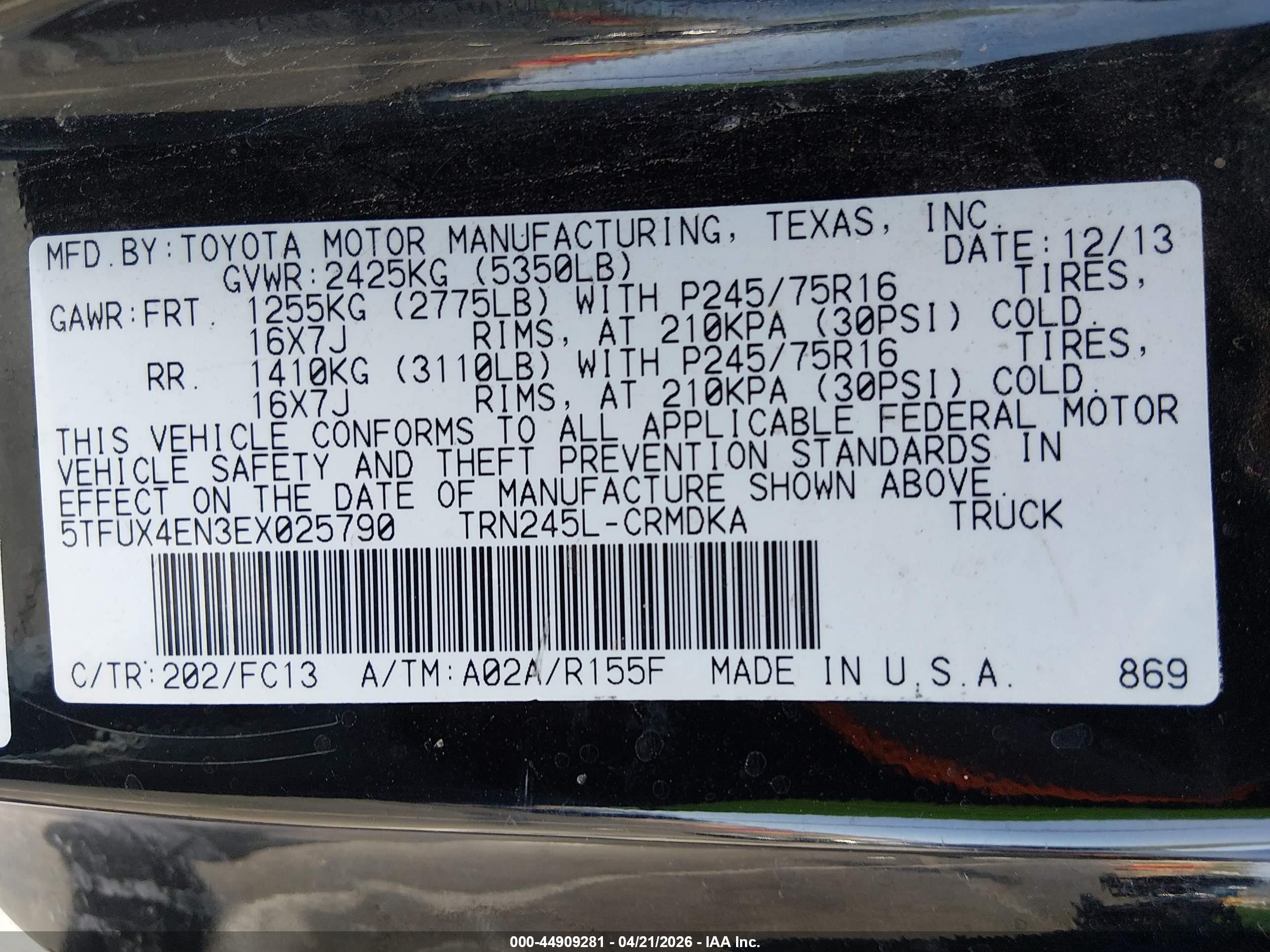 2014 Toyota Tacoma   Black vin: 5TFUX4EN3EX025790