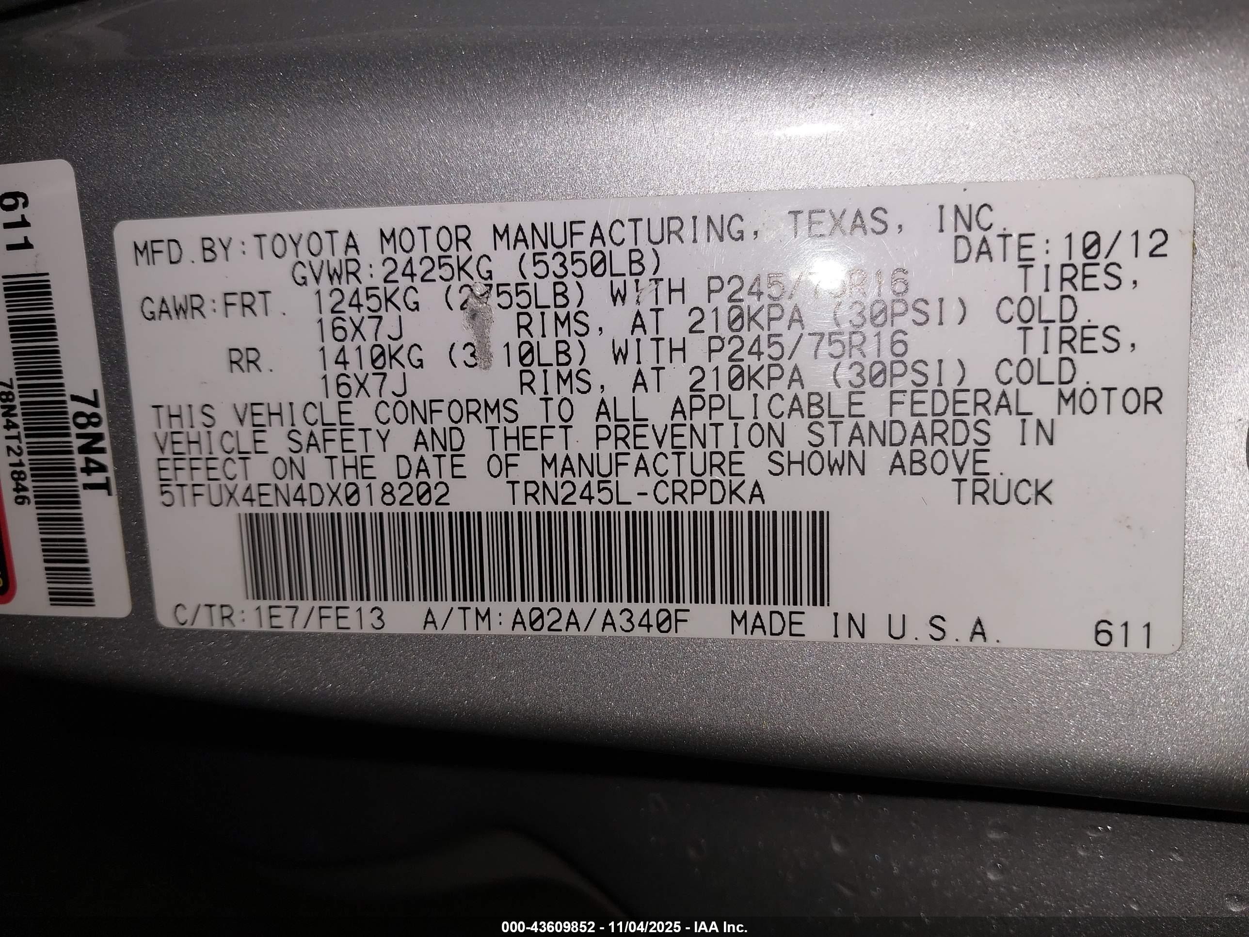 2013 Toyota Tacoma   Silver vin: 5TFUX4EN4DX018202