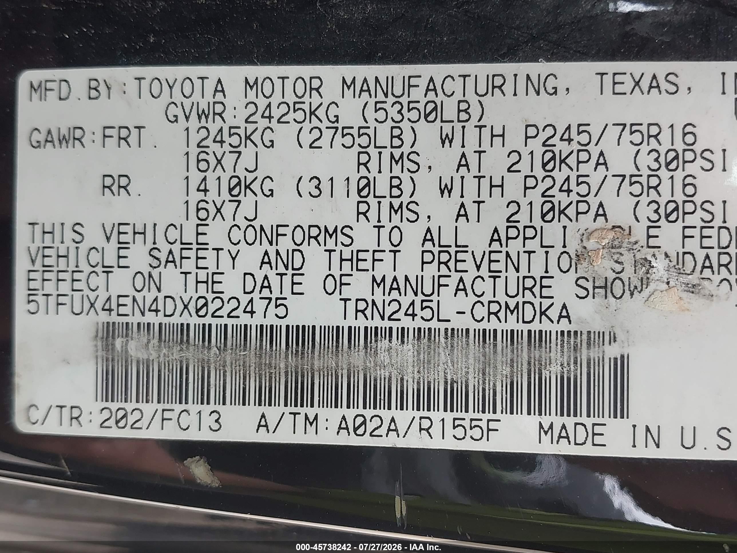 2013 Toyota Tacoma   Black vin: 5TFUX4EN4DX022475