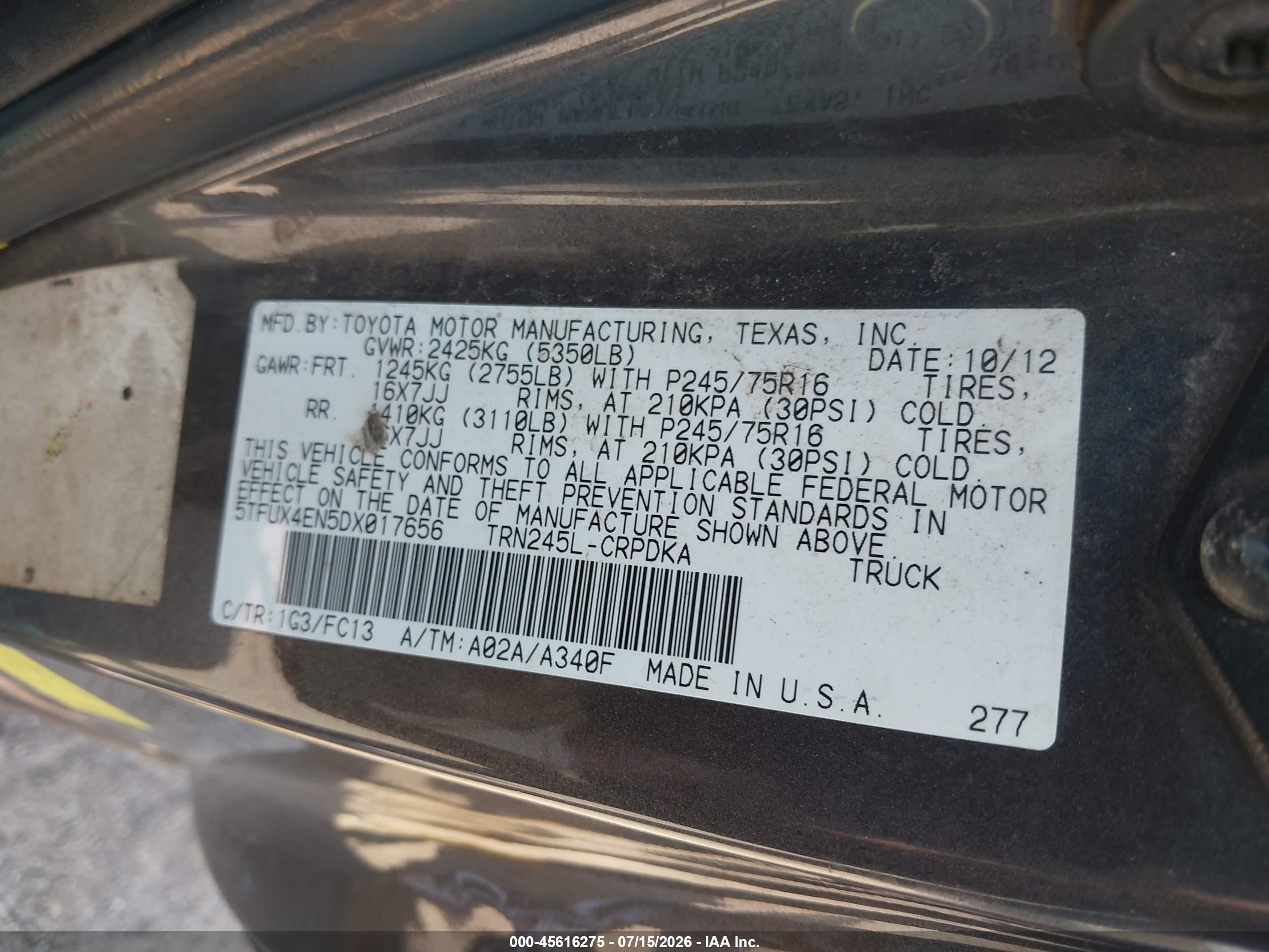 2013 Toyota Tacoma   Gray vin: 5TFUX4EN5DX017656