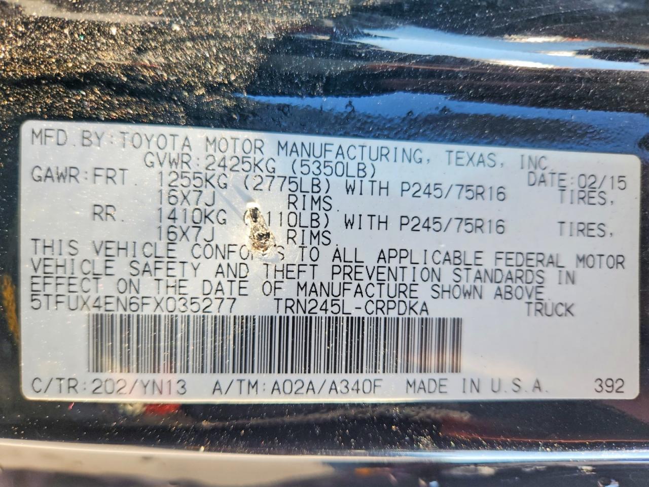 2015 Toyota Tacoma Access Cab Black vin: 5TFUX4EN6FX035277