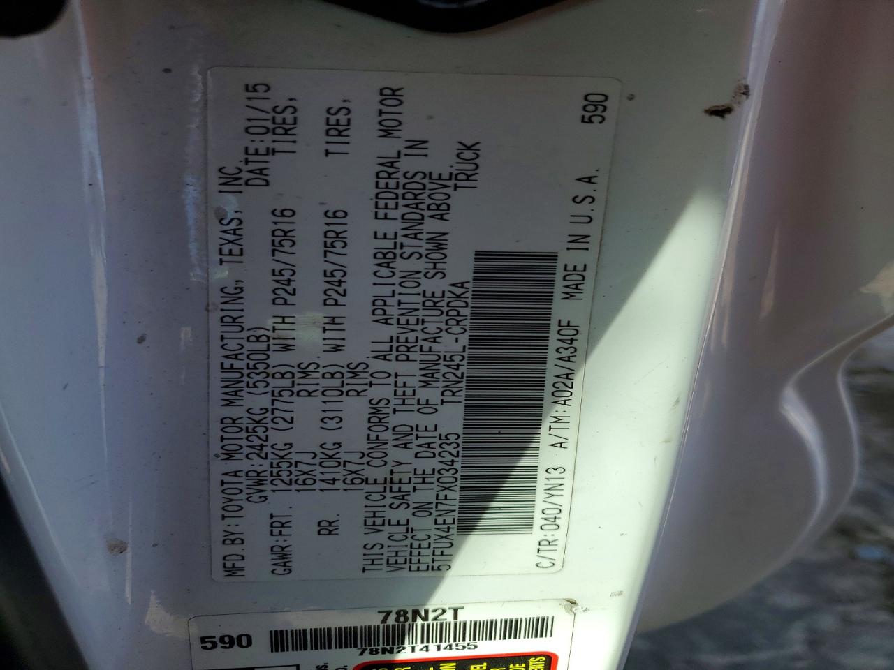 2015 Toyota Tacoma Base White vin: 5TFUX4EN7FX034235