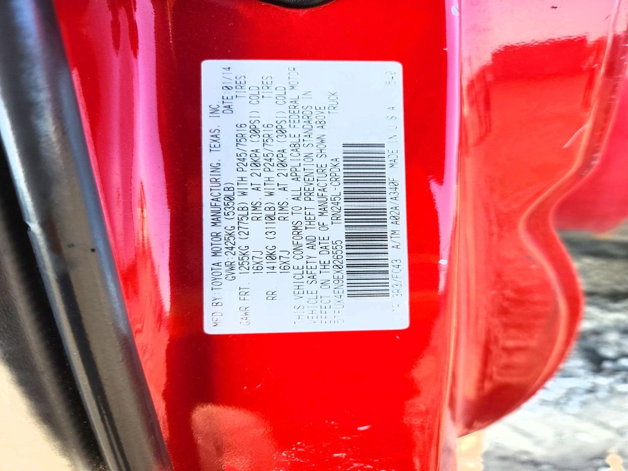 2014 Toyota Tacoma Base Red vin: 5TFUX4EN9EX026555