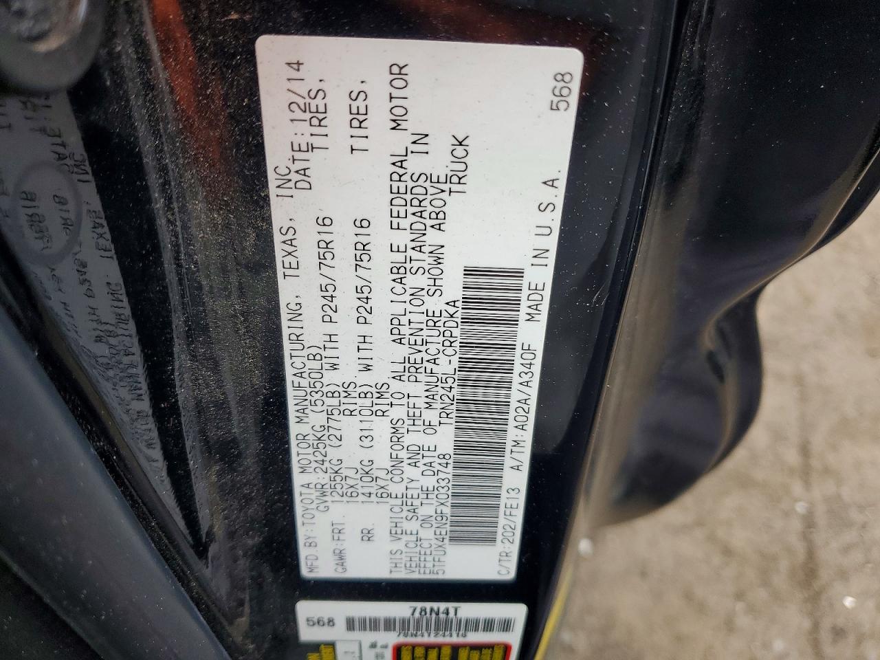2015 Toyota Tacoma Base Black vin: 5TFUX4EN9FX033748