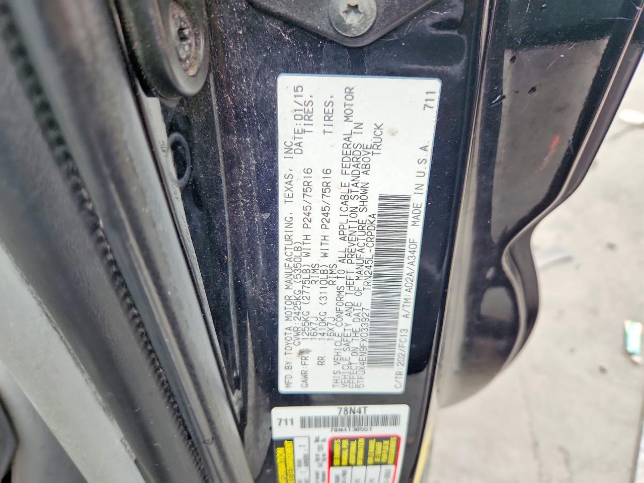 2015 Toyota Tacoma Base Black vin: 5TFUX4EN9FX033927