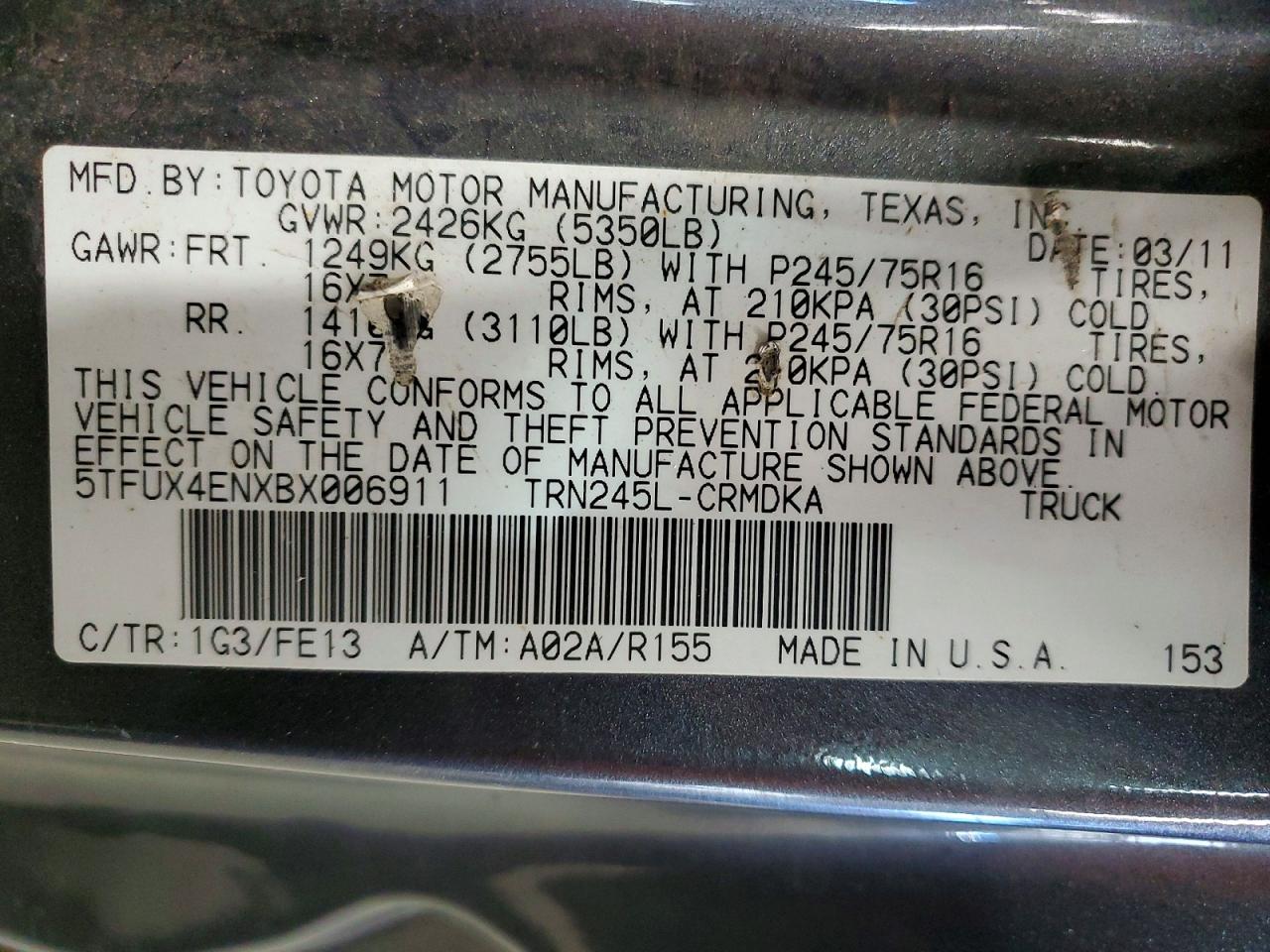2011 Toyota Tacoma Access Cab Gray vin: 5TFUX4ENXBX006911