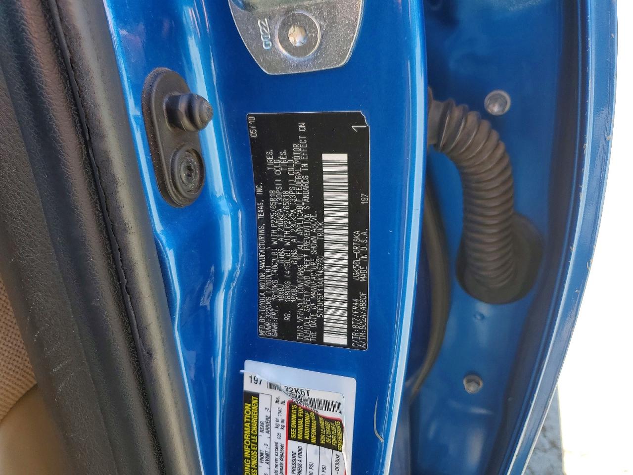 2010 Toyota Tundra Double Cab Sr5 Blue vin: 5TFUY5F11AX145760