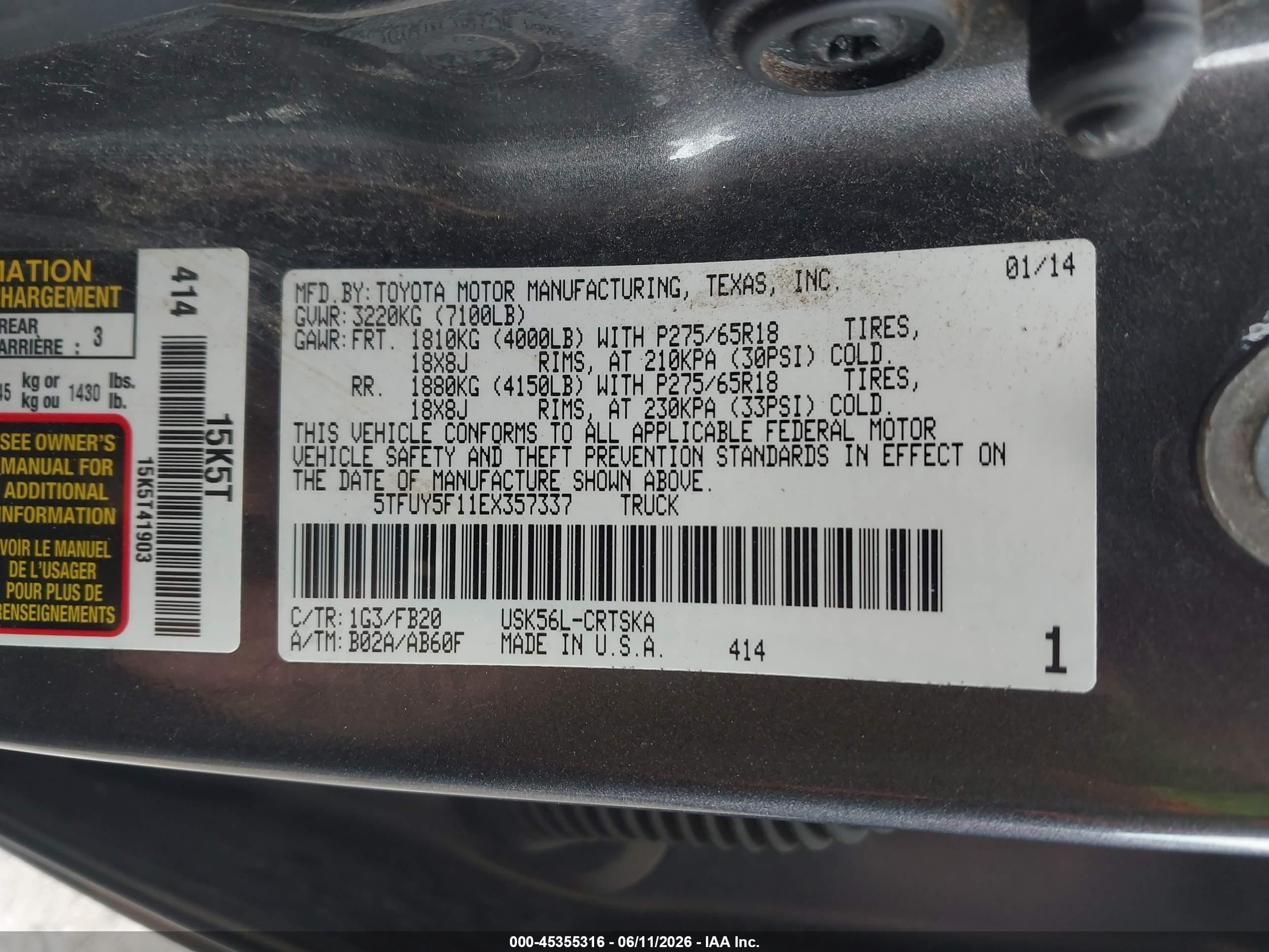 2014 Toyota Tundra Sr5 5.7l V8 Gray vin: 5TFUY5F11EX357337