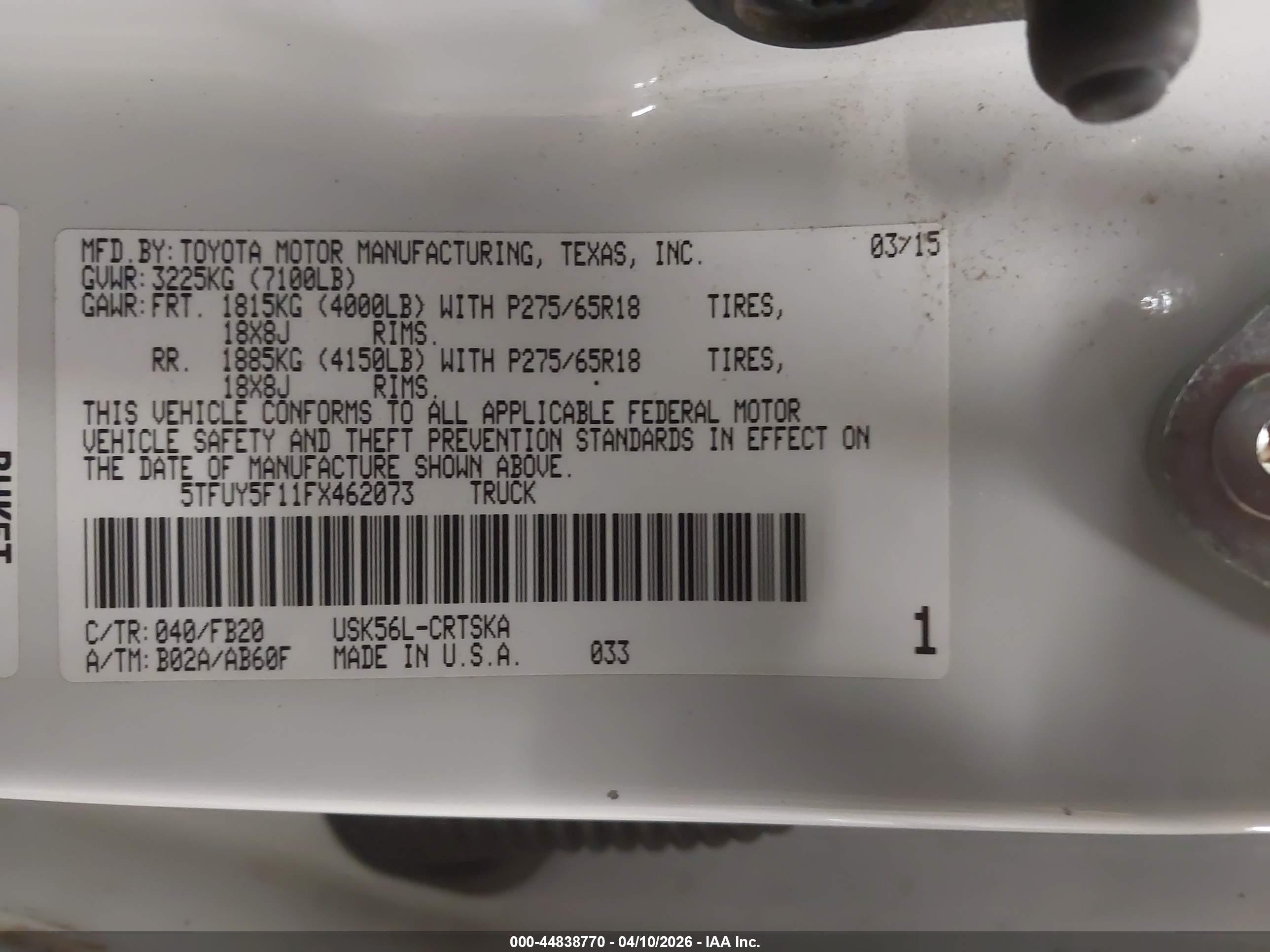 2015 Toyota Tundra Sr5 5.7l V8 White vin: 5TFUY5F11FX462073