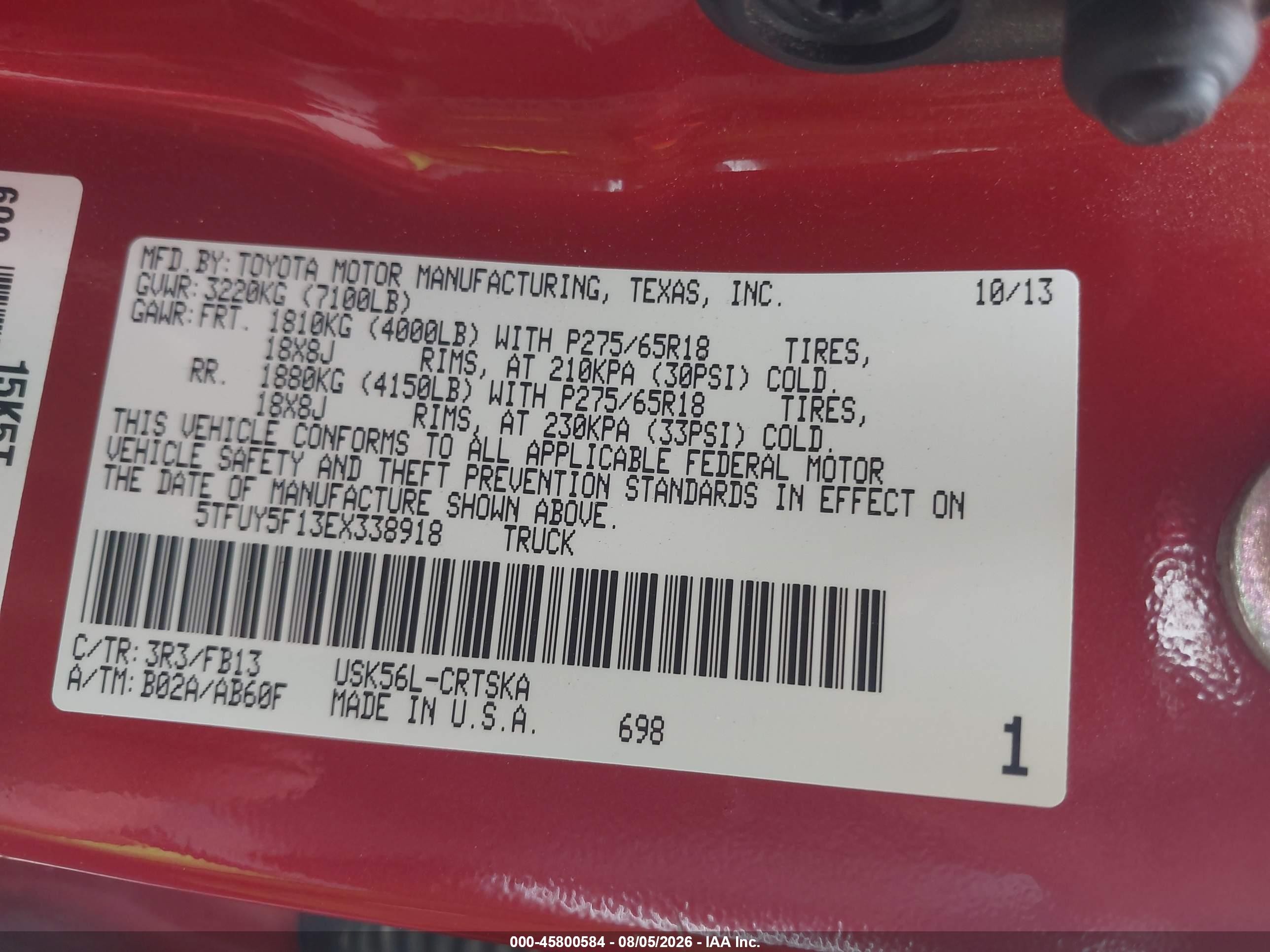 2014 Toyota Tundra Sr5 5.7l V8 Red vin: 5TFUY5F13EX338918