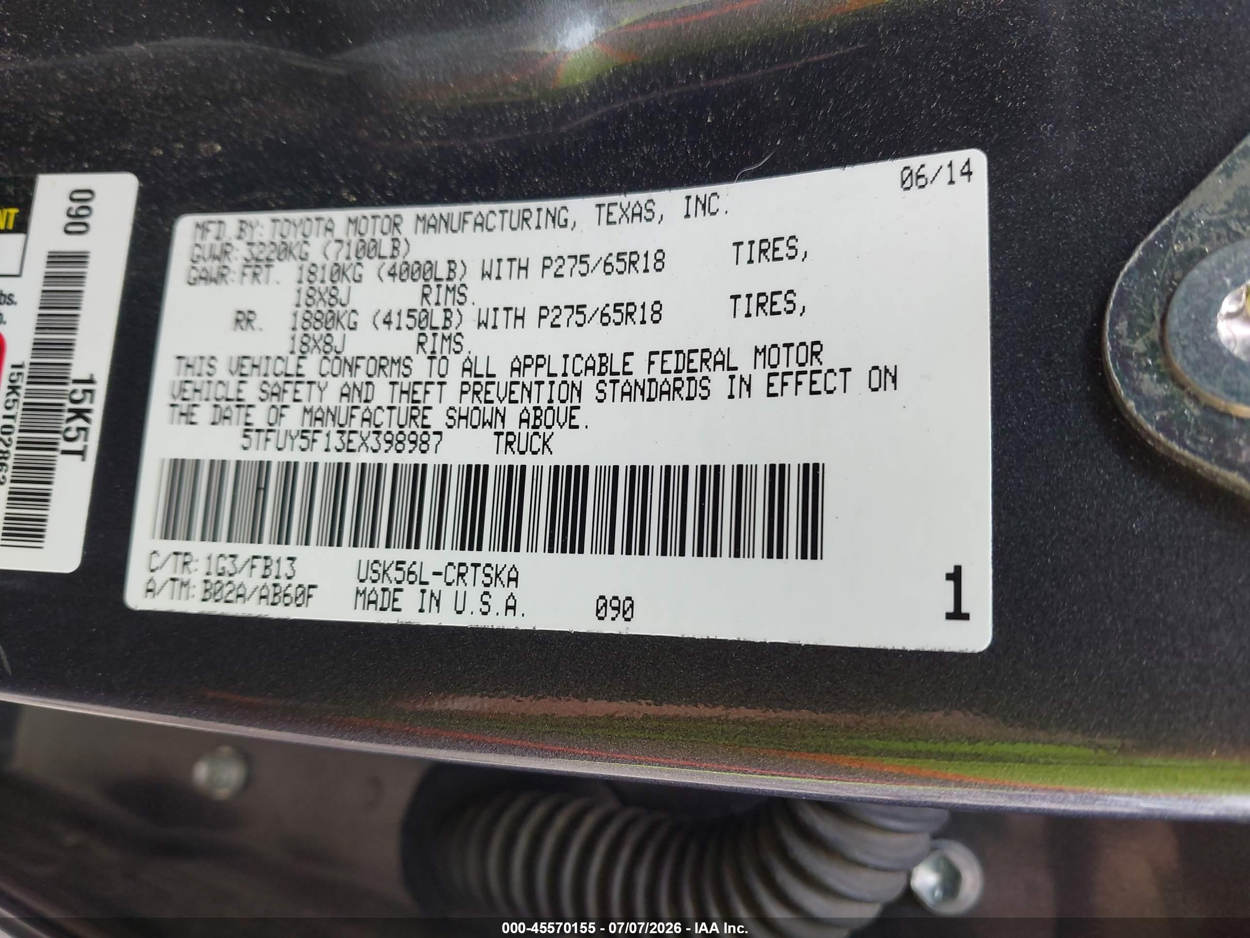 2014 Toyota Tundra Sr5 5.7l V8 Gray vin: 5TFUY5F13EX398987