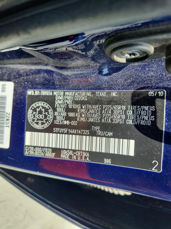 2010 Toyota Tundra Double Cab Sr5 Blue vin: 5TFUY5F14AX147325