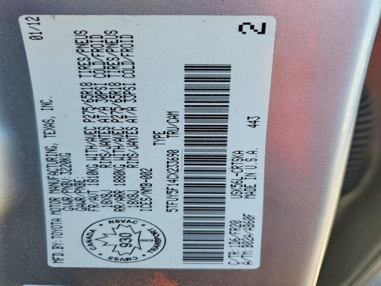 2012 Toyota Tundra Double Cab Sr5 Silver vin: 5TFUY5F14CX233690
