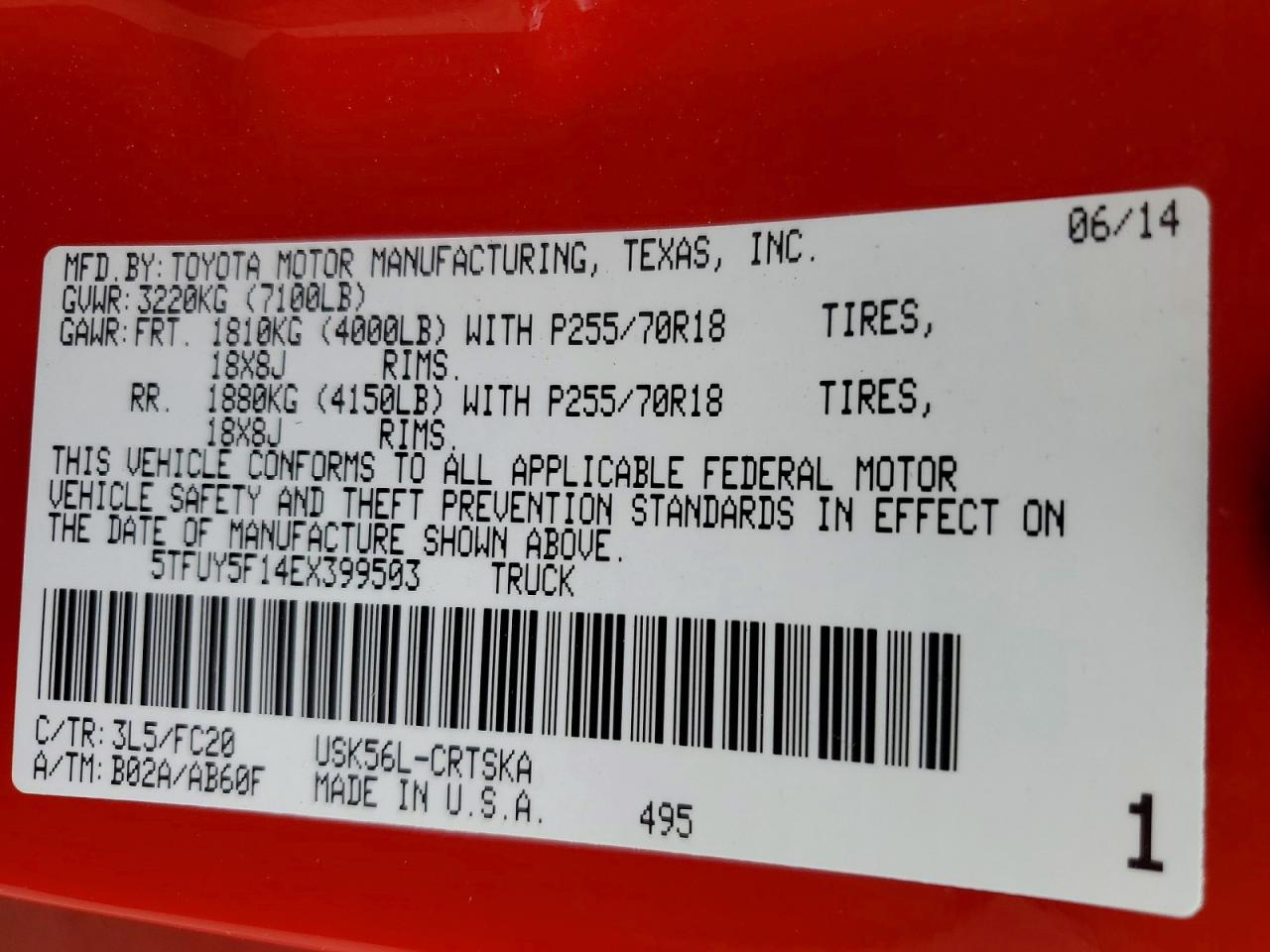 2014 Toyota Tundra Sr5 Red vin: 5TFUY5F14EX399503