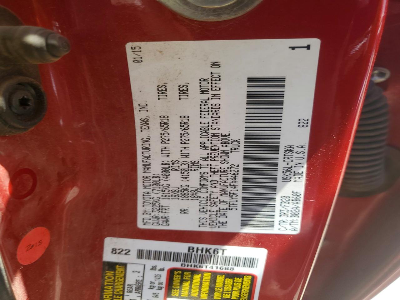 2015 Toyota Tundra Sr5 Red vin: 5TFUY5F14FX446272