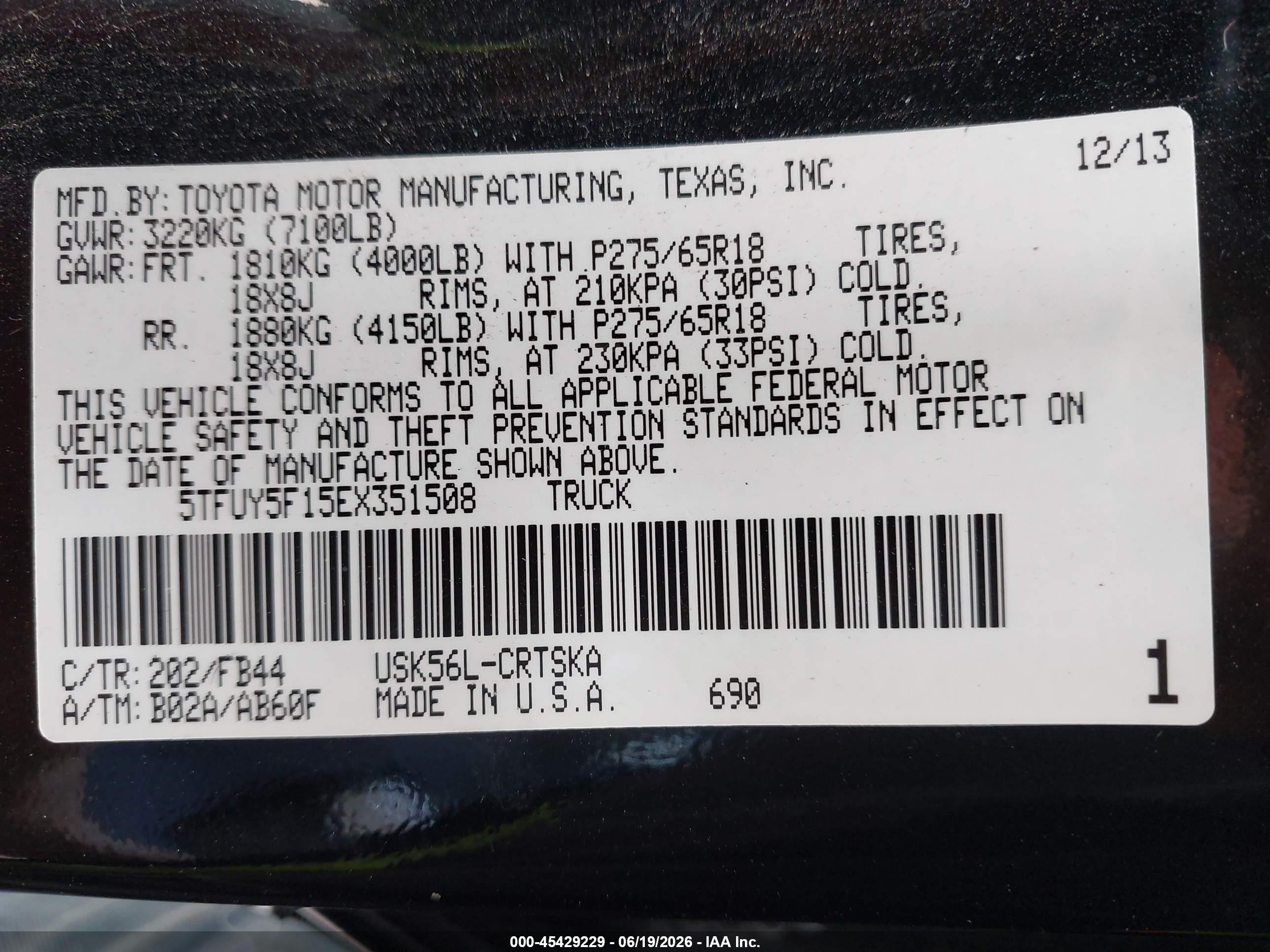 2014 Toyota Tundra Sr5 5.7l V8 Black vin: 5TFUY5F15EX351508