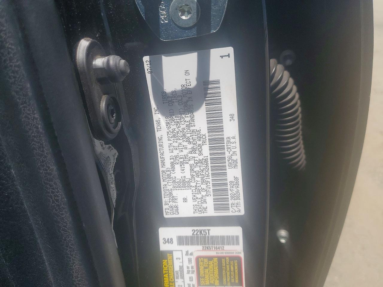 2012 Toyota Tundra Black vin: 5TFUY5F16CX266061