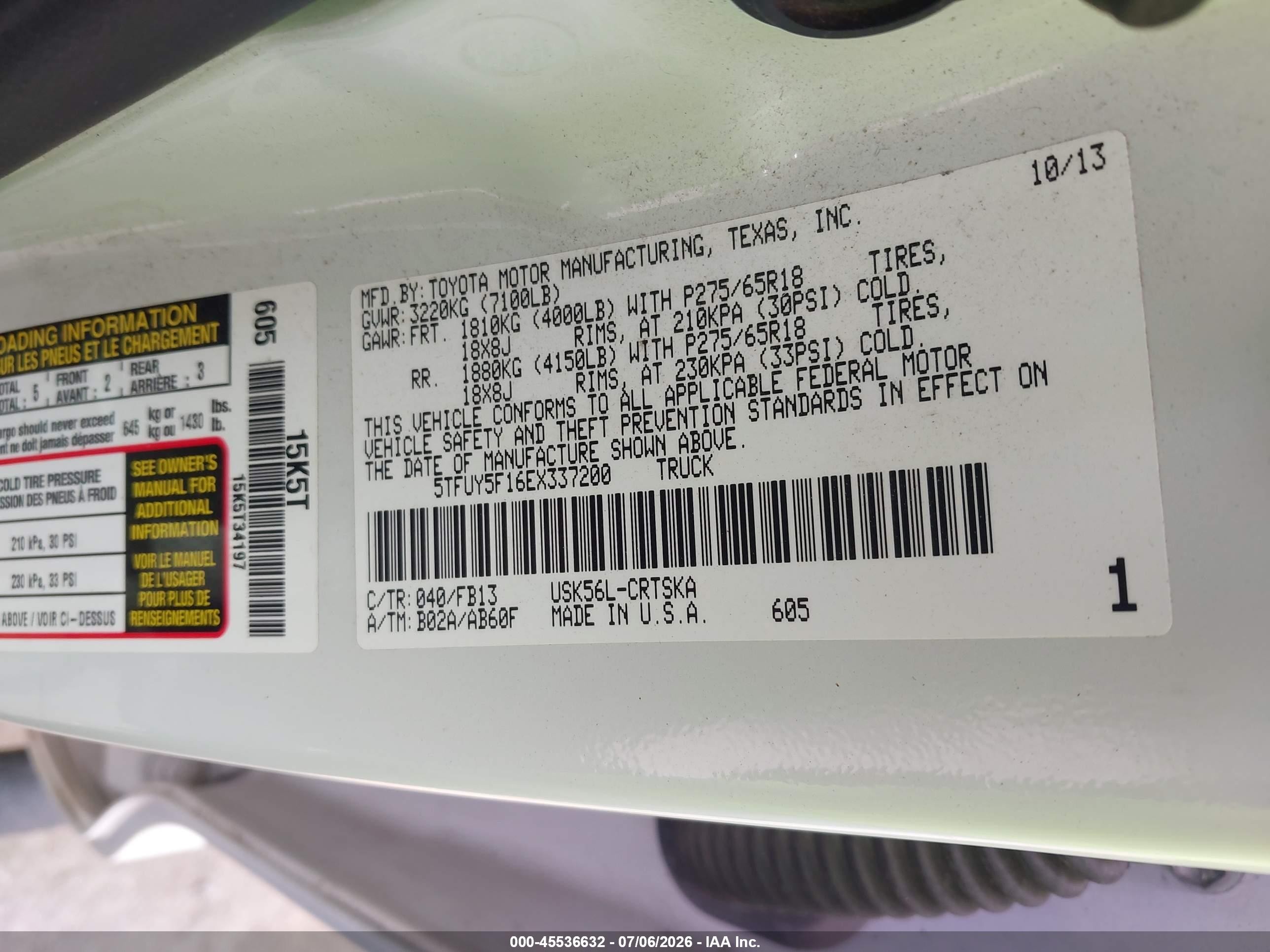2014 Toyota Tundra Sr5 5.7l V8 White vin: 5TFUY5F16EX337200