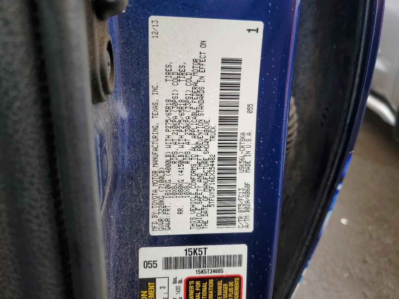 2014 Toyota Tundra Sr5 Blue vin: 5TFUY5F16EX354482
