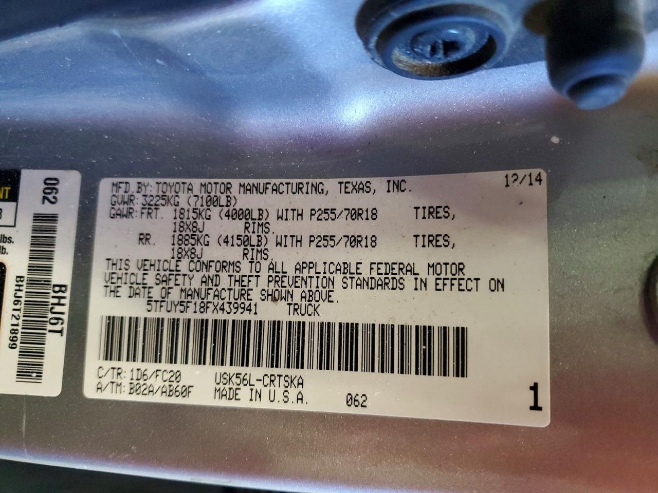 2015 Toyota Tundra Sr5 Silver vin: 5TFUY5F18FX439941