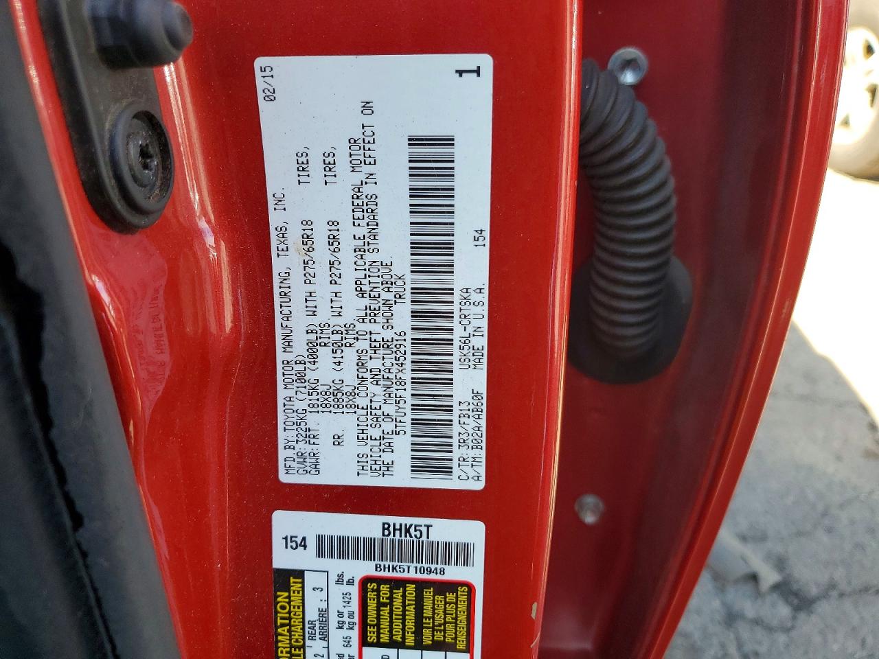 2015 Toyota Tundra Sr5 Red vin: 5TFUY5F18FX452916