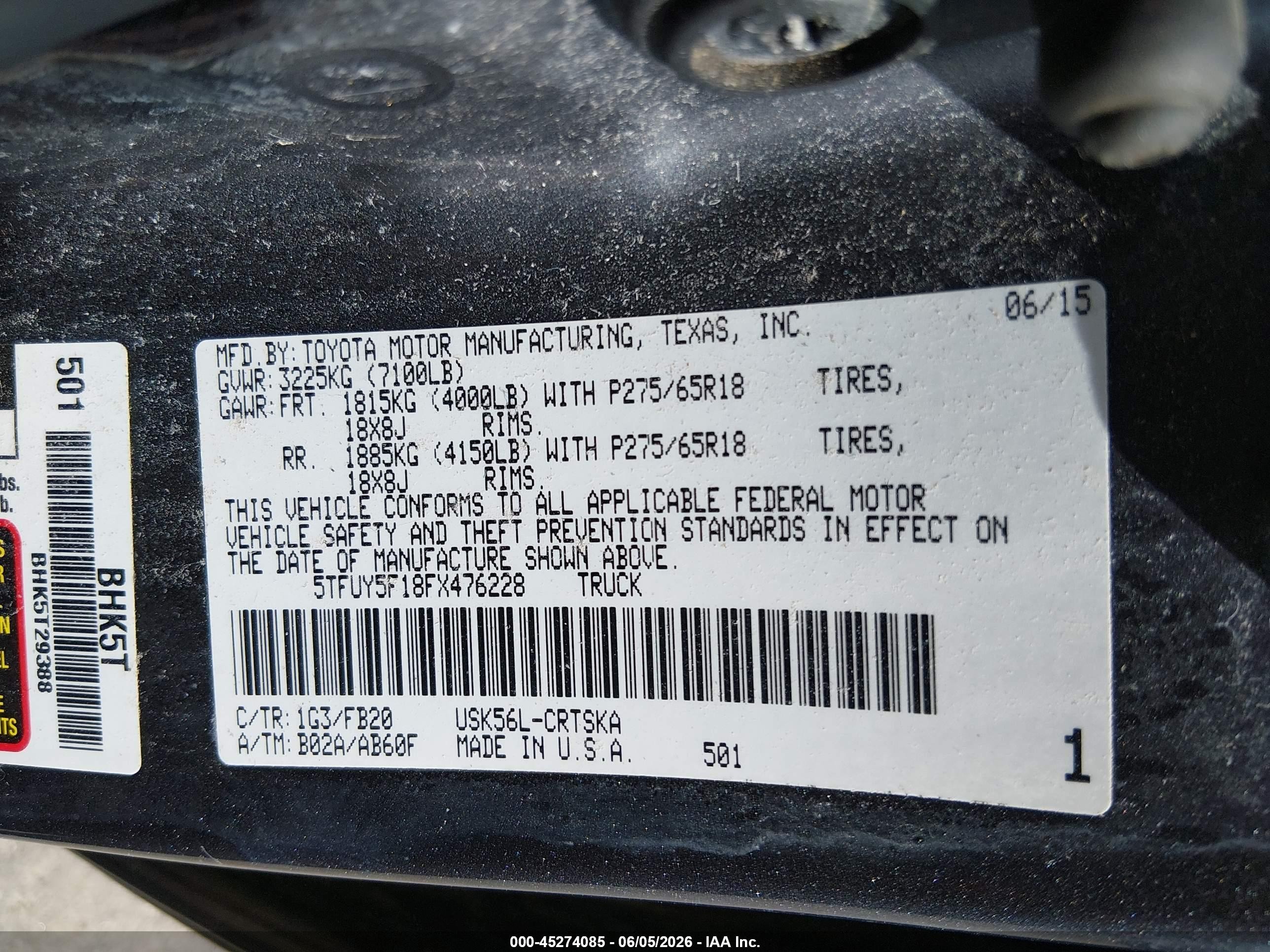 2015 Toyota Tundra Sr5 5.7l V8 Gray vin: 5TFUY5F18FX476228