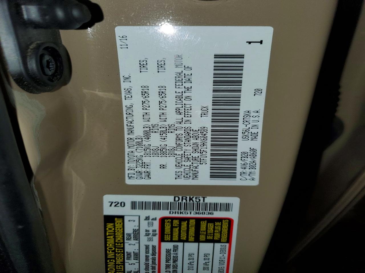 2017 Toyota Tundra Double Cab Sr Tan vin: 5TFUY5F19HX604589
