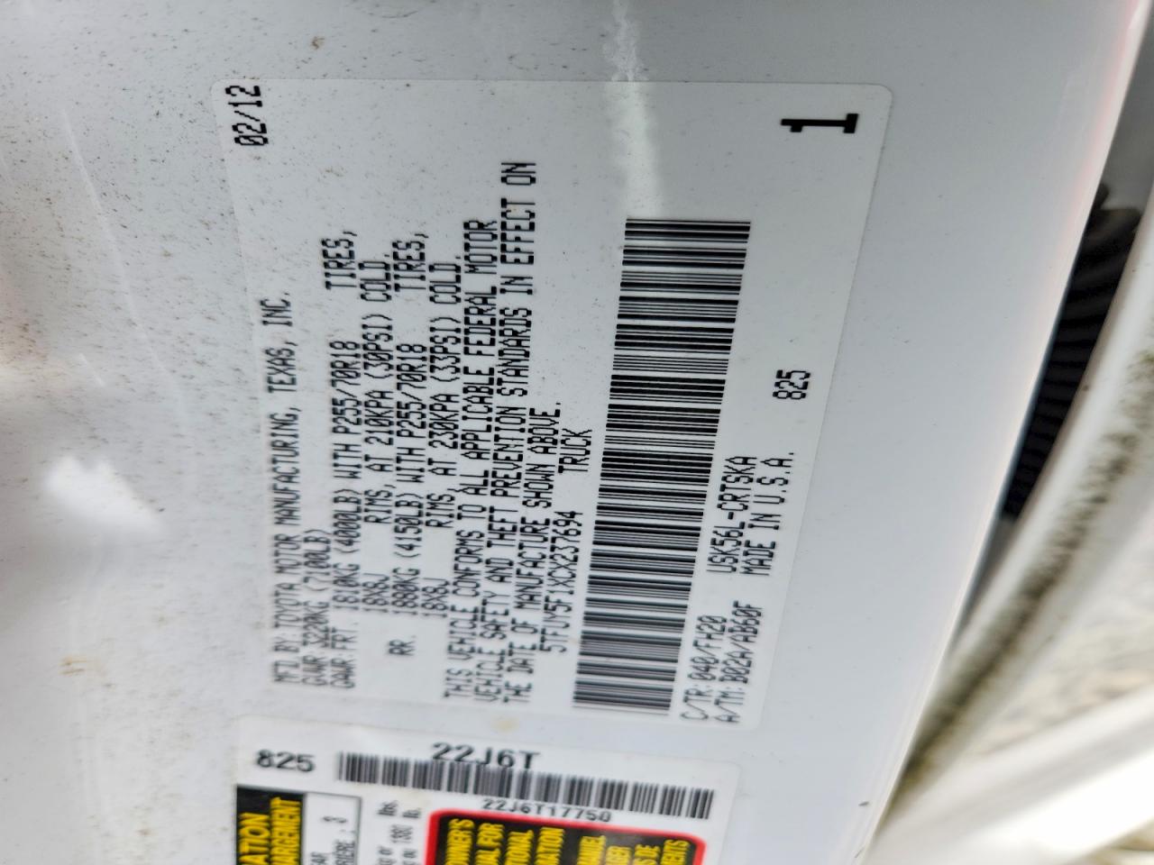 2012 Toyota Tundra Double Cab Sr5 Белый vin: 5TFUY5F1XCX237694