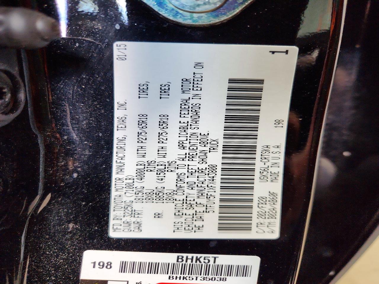 2015 Toyota Tundra Sr5 Black vin: 5TFUY5F1XFX443800
