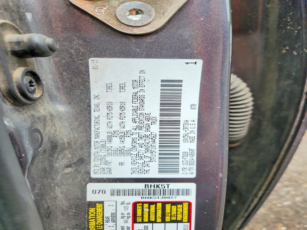 2015 Toyota Tundra Sr5 Gray vin: 5TFUY5F1XFX445627