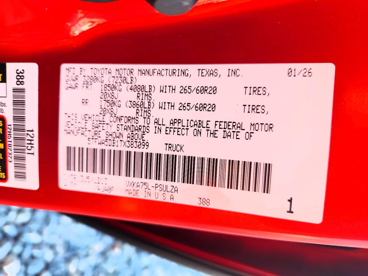 2026 Toyota Tundra Limited Red vin: 5TFWA5DB1TX383099