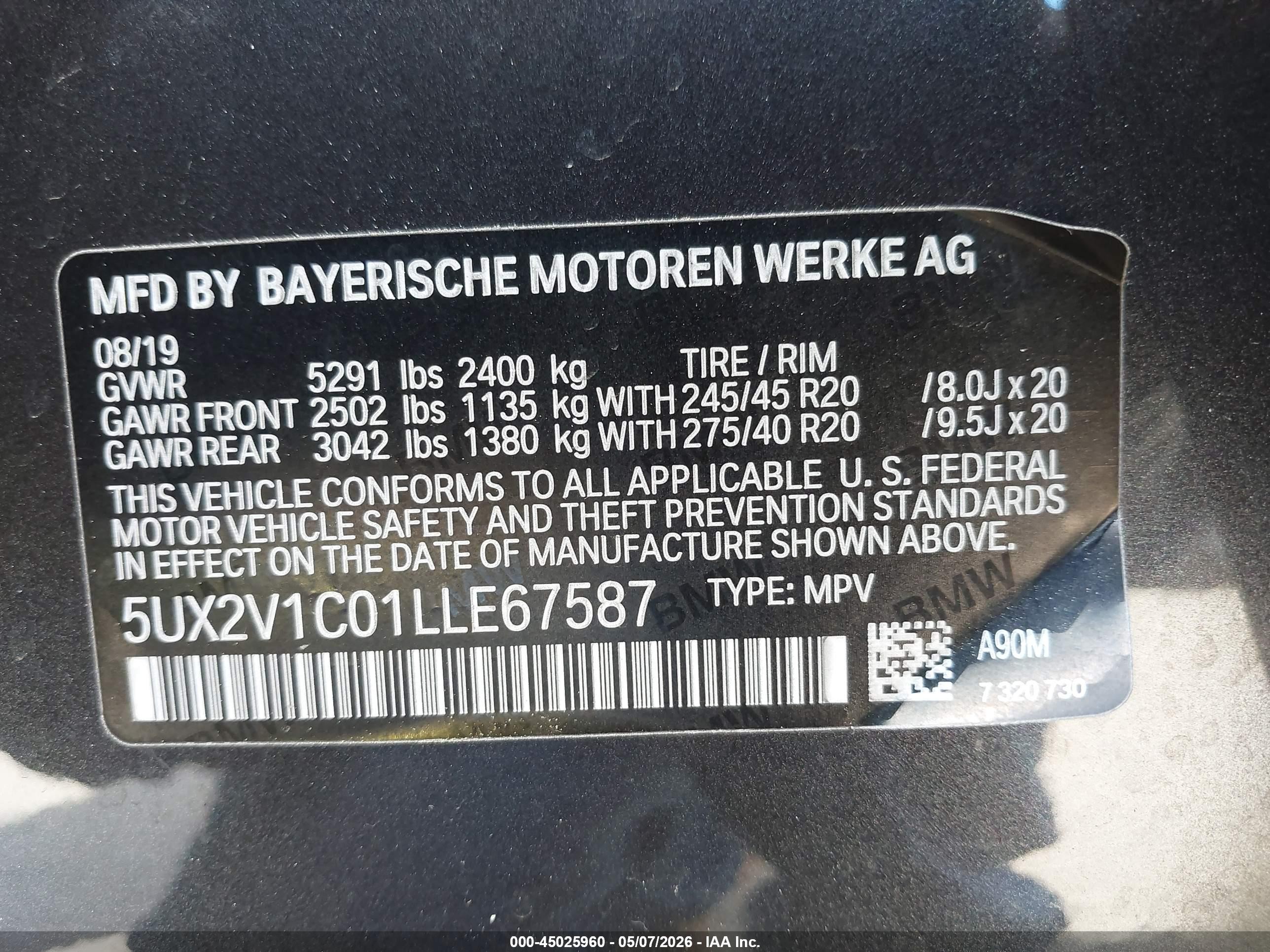 2020 Bmw X4 Xdrive30i Black vin: 5UX2V1C01LLE67587