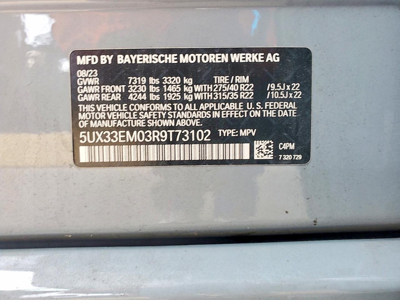2024 Bmw X7 M60i Gray vin: 5UX33EM03R9T73102