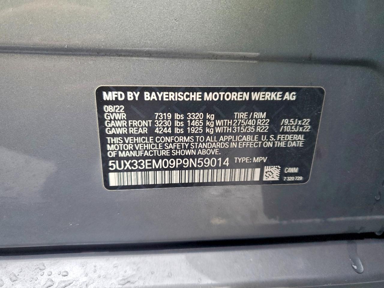 2023 Bmw X7 M60i Gray vin: 5UX33EM09P9N59014