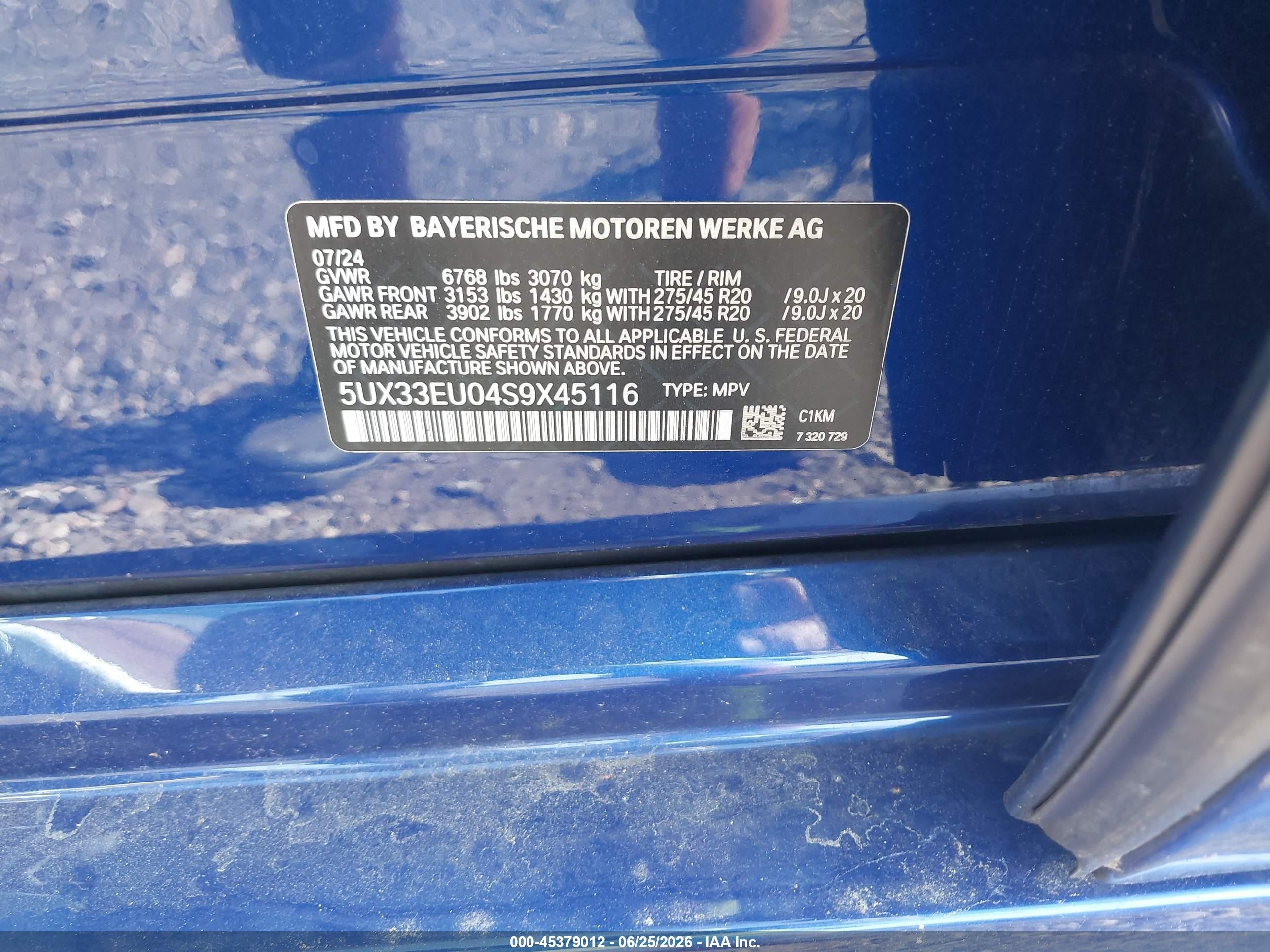 2025 Bmw X5 M60i Blue vin: 5UX33EU04S9X45116
