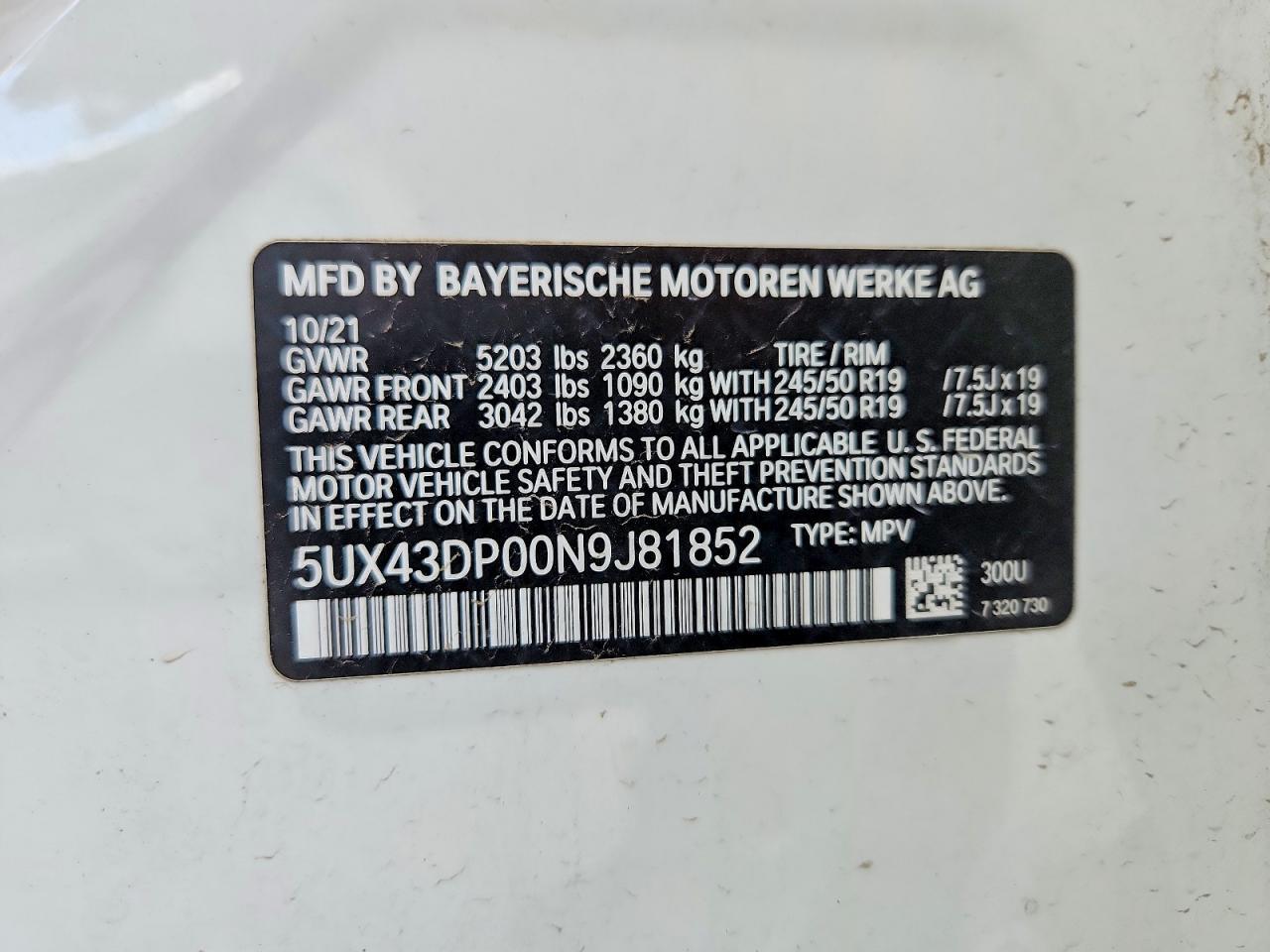 2022 Bmw X3 Sdrive30i White vin: 5UX43DP00N9J81852
