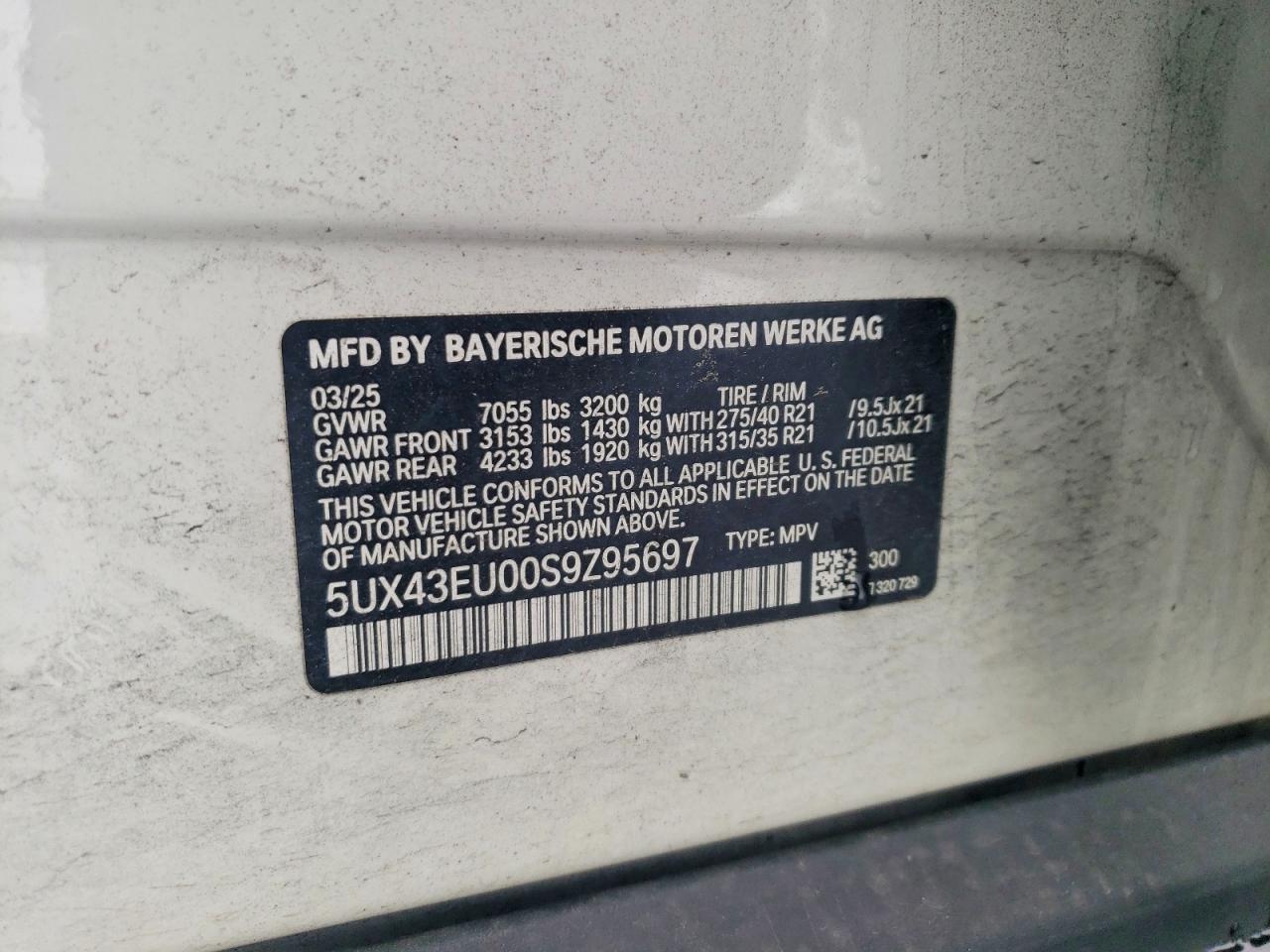 2025 Bmw X5 Xdrive50e White vin: 5UX43EU00S9Z95697