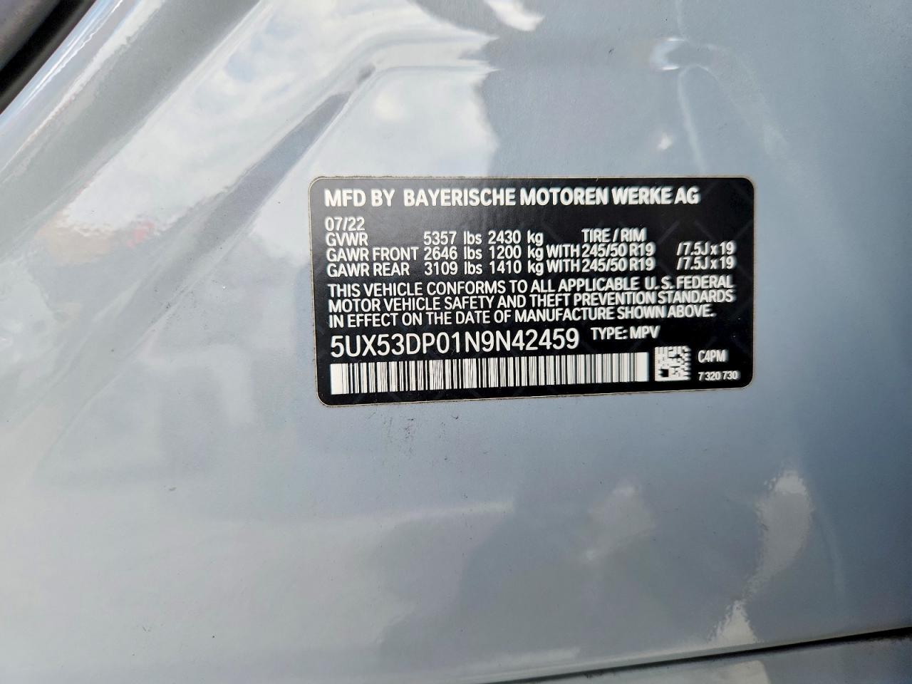 2022 Bmw X3 Xdrive30i Синий vin: 5UX53DP01N9N42459