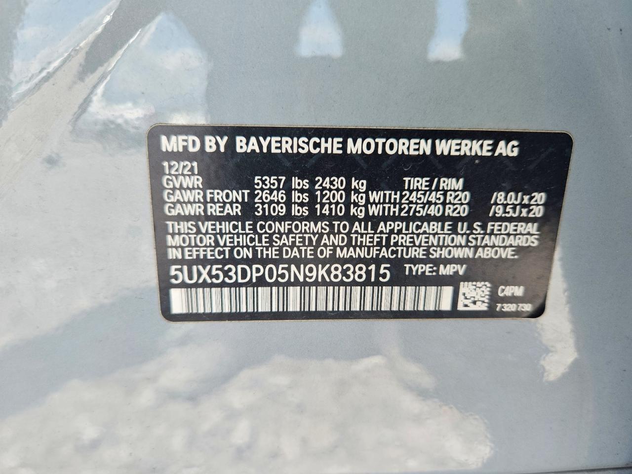 2022 Bmw X3 Xdrive30i Gray vin: 5UX53DP05N9K83815
