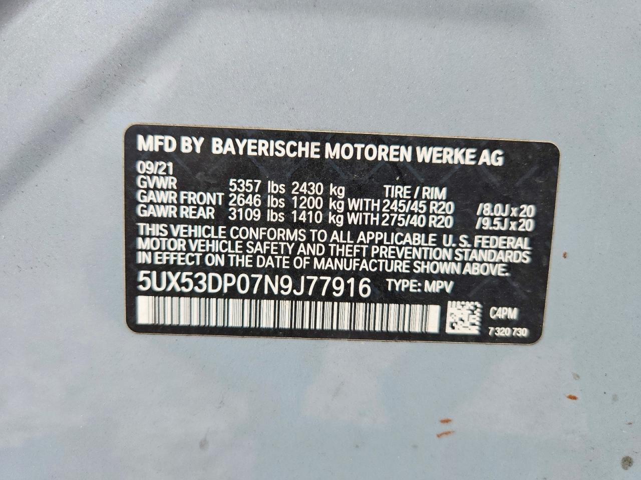 2022 Bmw X3 Xdrive30i Gray vin: 5UX53DP07N9J77916