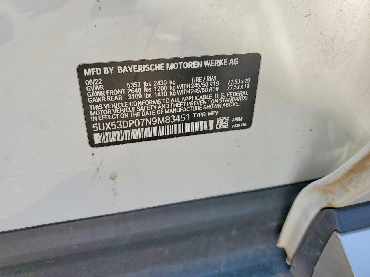 2022 Bmw X3 Xdrive30i White vin: 5UX53DP07N9M83451