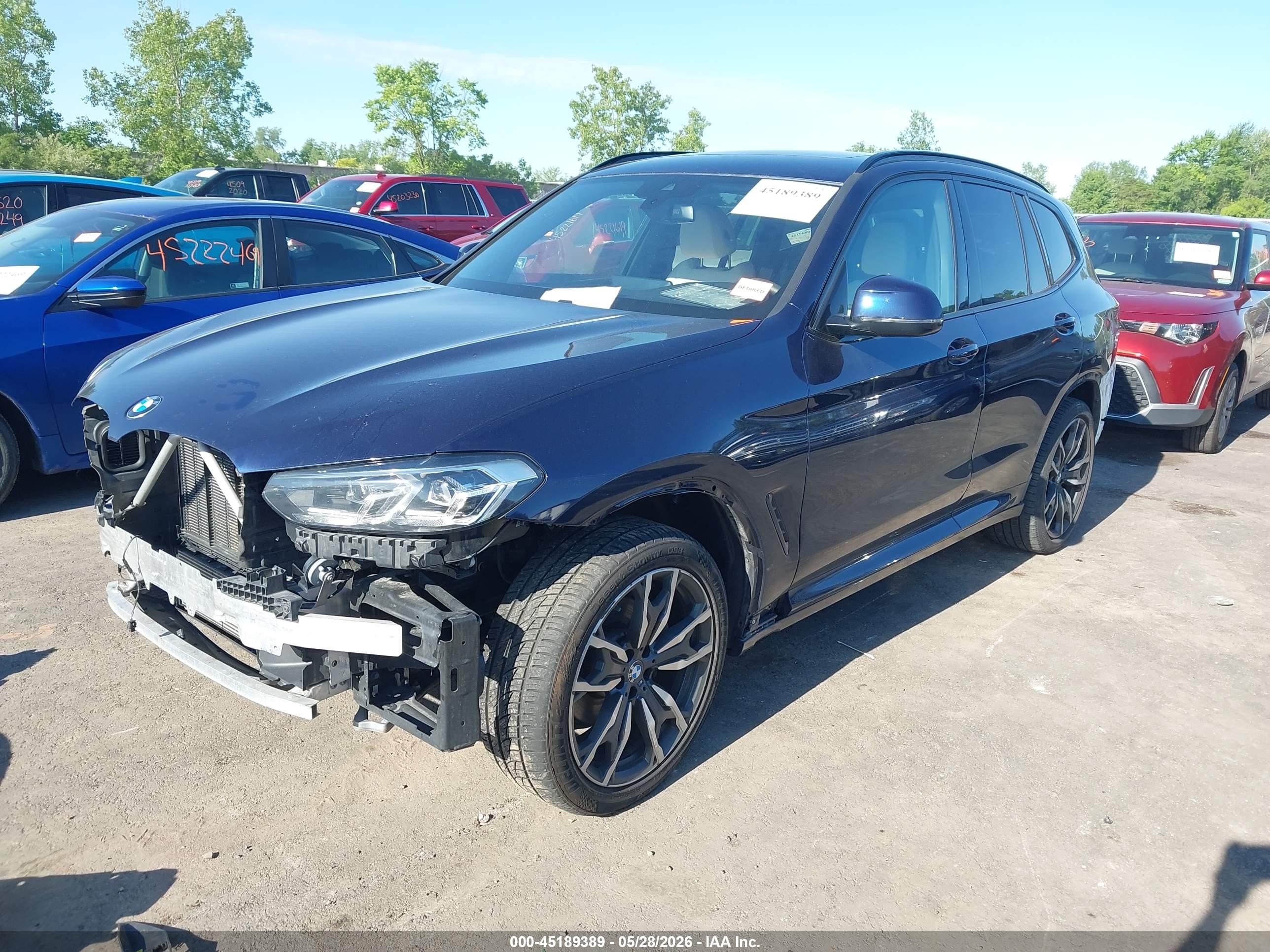 2022 Bmw X3 Xdrive30i Blue vin: 5UX53DP08N9L08996