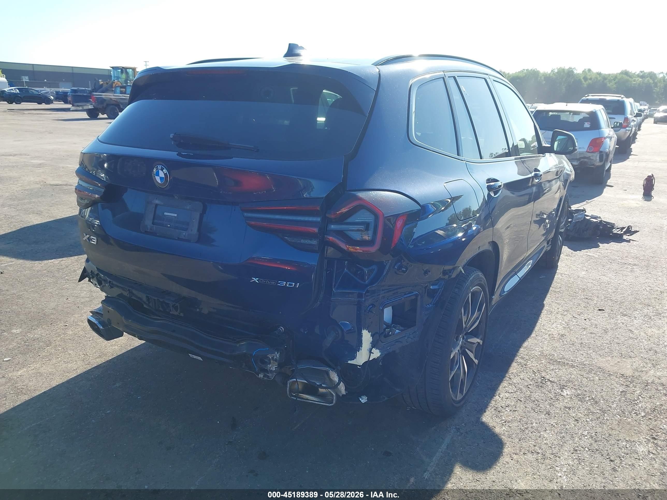 2022 Bmw X3 Xdrive30i Blue vin: 5UX53DP08N9L08996