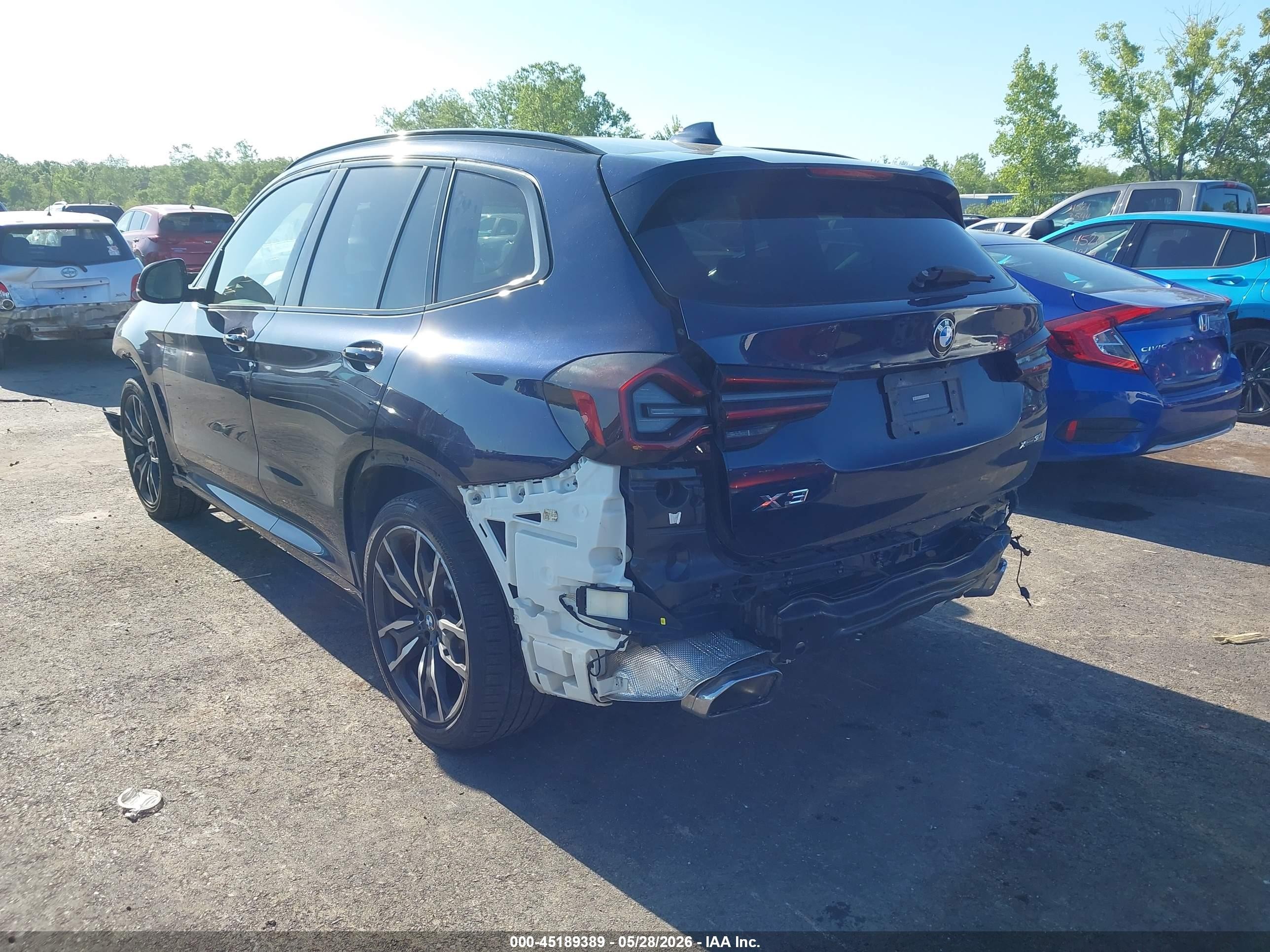 2022 Bmw X3 Xdrive30i Blue vin: 5UX53DP08N9L08996