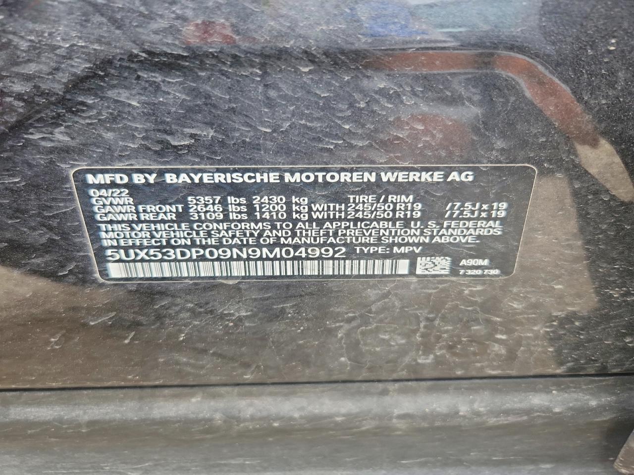 2022 Bmw X3 Xdrive30i Серый vin: 5UX53DP09N9M04992
