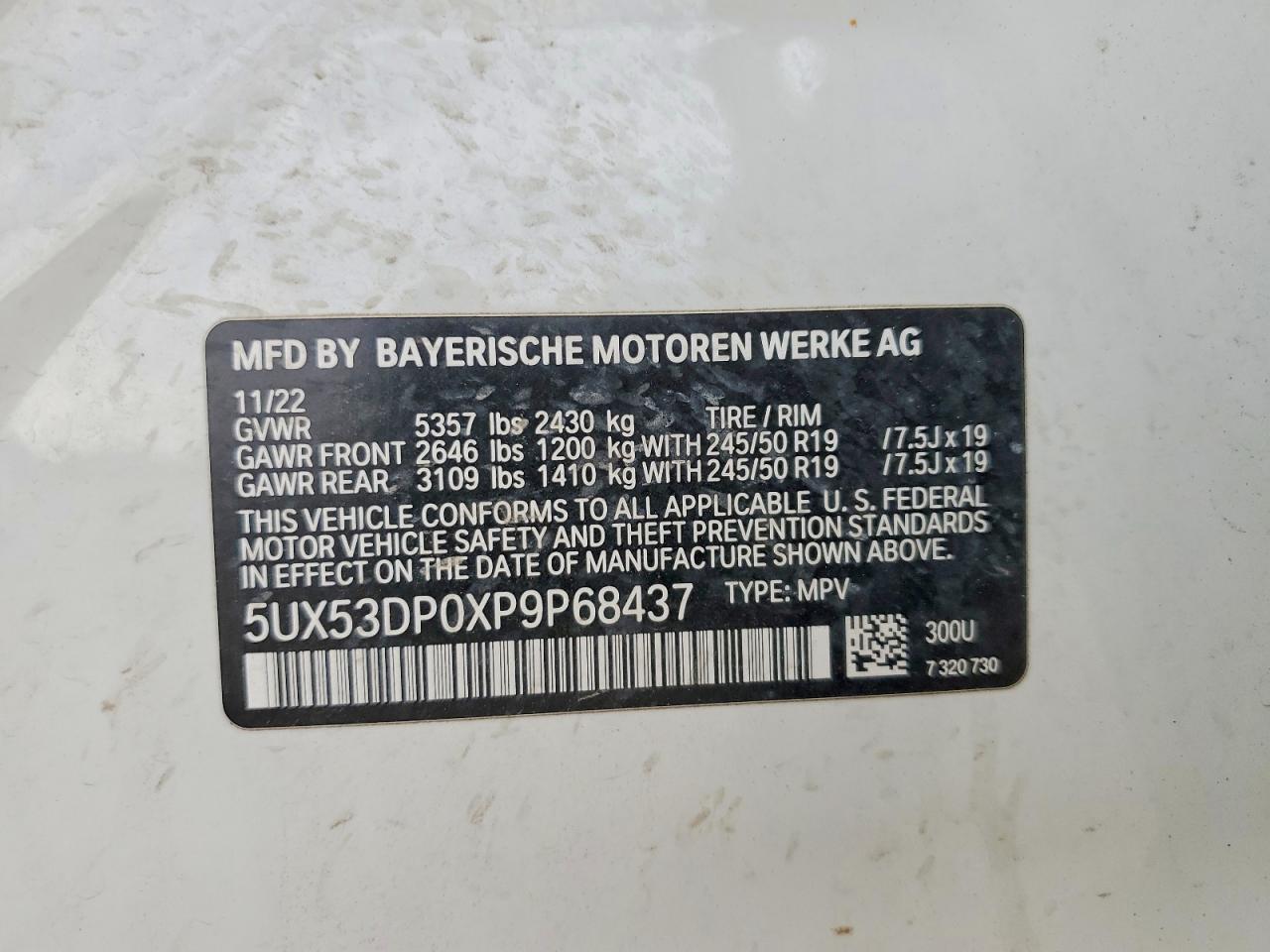 2023 Bmw X3 Xdrive30i White vin: 5UX53DP0XP9P68437