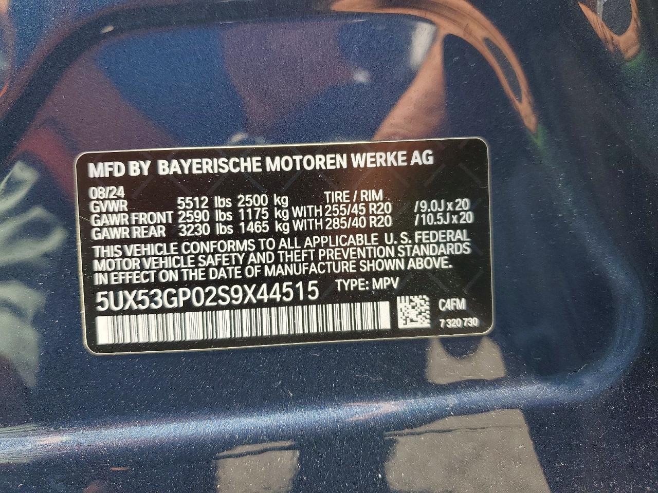 2025 Bmw X3 30 Xdrive Blue vin: 5UX53GP02S9X44515